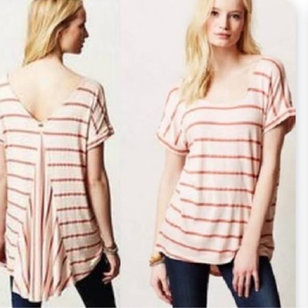 Anthropologie Pure & Good Pink Striped Short Sleeve Tee